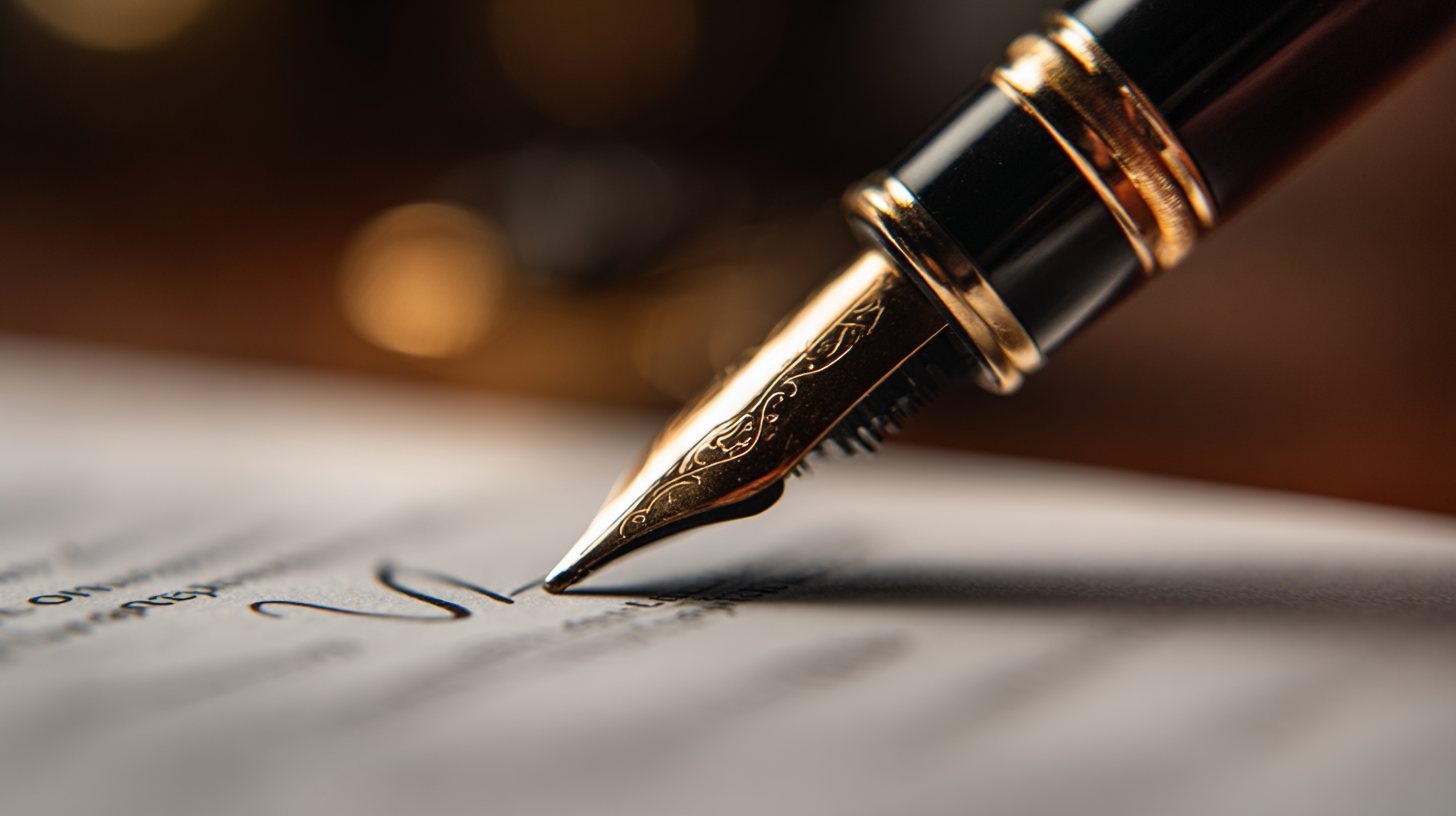 High-stakes corporate transaction documents being signed — strategic attorney perspective